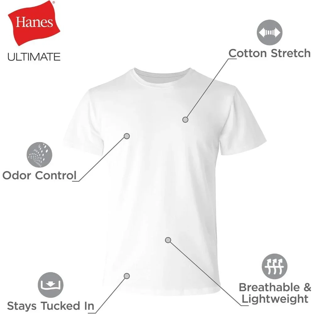 Mens Ultimate Comfort Fit Undershirt, Men’s Crewneck Stretch-Cotton T-Shirt, 4-P